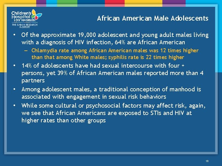 African American Male Adolescents • Of the approximate 19, 000 adolescent and young adult