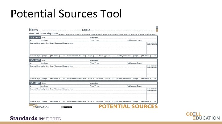 Potential Sources Tool 