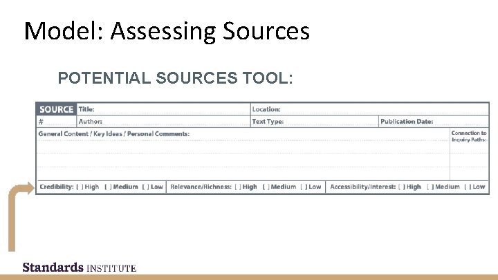 Model: Assessing Sources POTENTIAL SOURCES TOOL: 