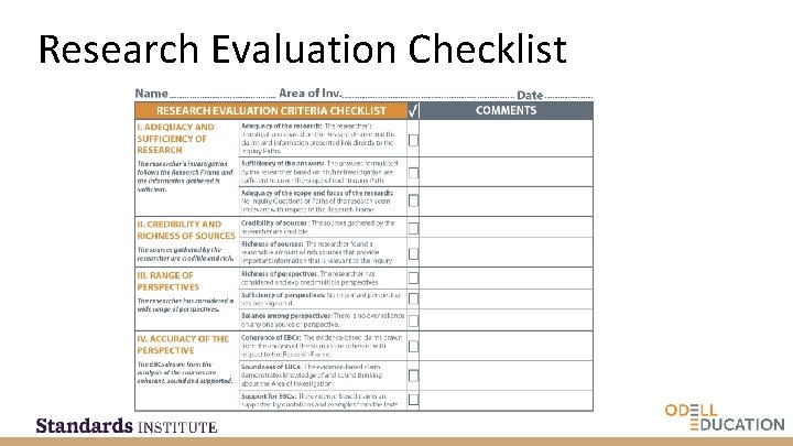 Research Evaluation Checklist 
