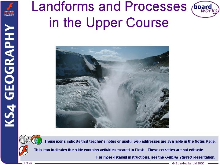 Landforms and Processes in the Upper Course These icons indicate that teacher’s notes or