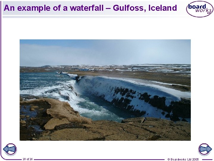 An example of a waterfall – Gulfoss, Iceland 20 of 26 © Boardworks Ltd