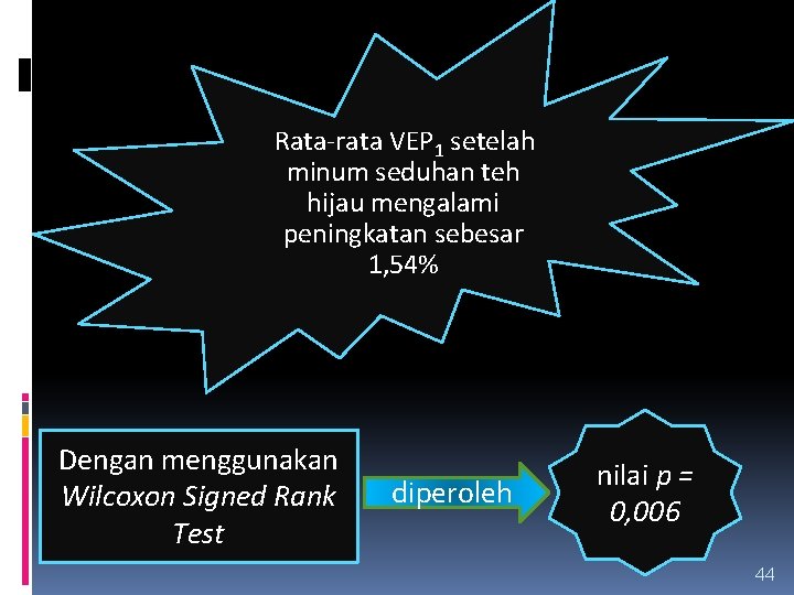 Rata-rata VEP 1 setelah minum seduhan teh hijau mengalami peningkatan sebesar 1, 54% Dengan