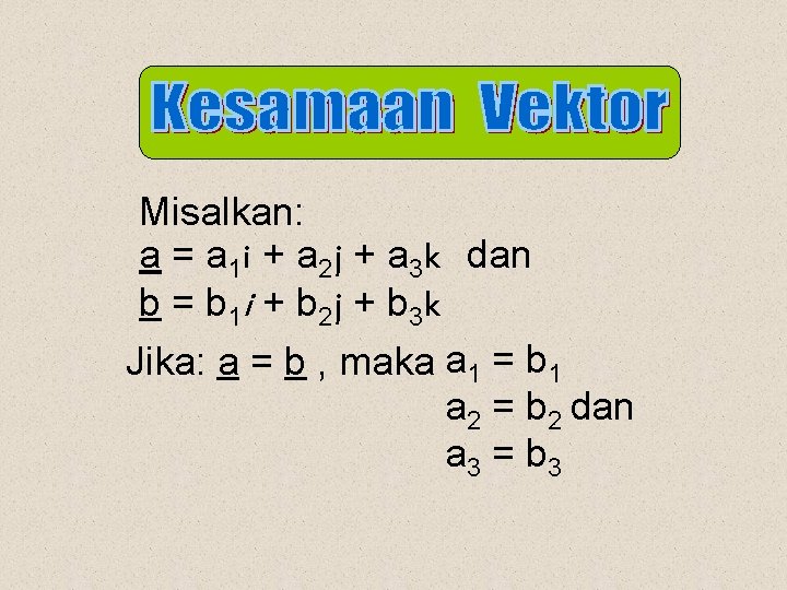 Misalkan: a = a 1 i + a 2 j + a 3 k