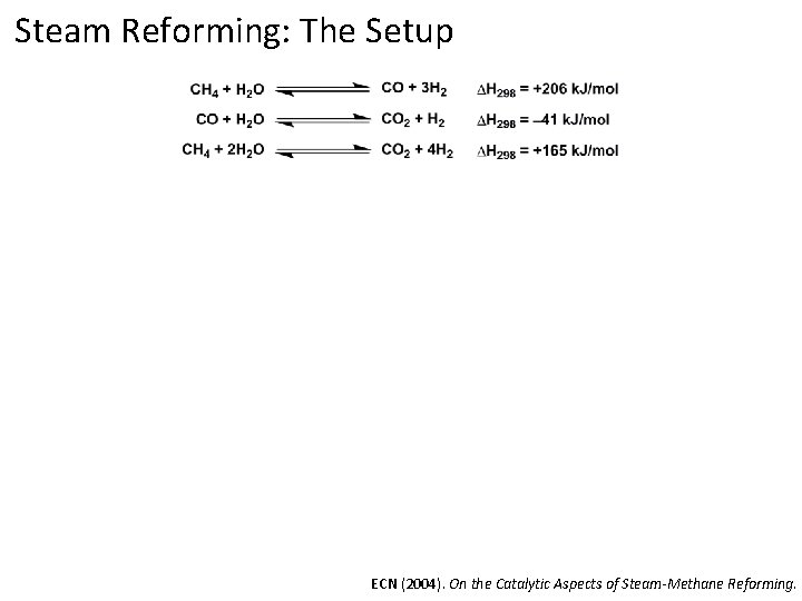 Steam Reforming: The Setup ECN (2004). On the Catalytic Aspects of Steam-Methane Reforming. 