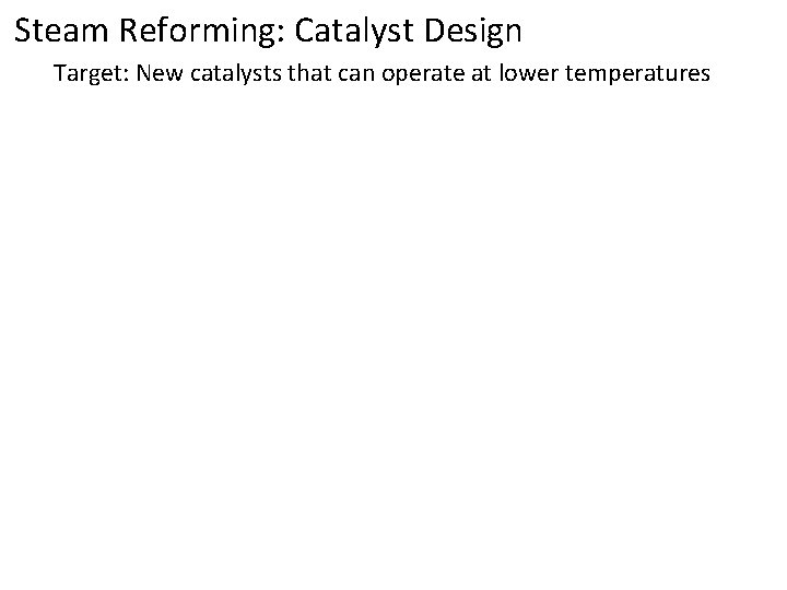 Steam Reforming: Catalyst Design Target: New catalysts that can operate at lower temperatures 