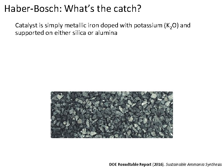 Haber-Bosch: What’s the catch? Catalyst is simply metallic iron doped with potassium (K 2