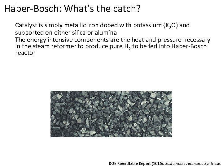 Haber-Bosch: What’s the catch? Catalyst is simply metallic iron doped with potassium (K 2