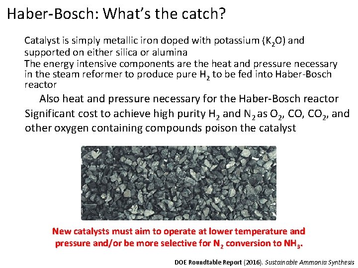 Haber-Bosch: What’s the catch? Catalyst is simply metallic iron doped with potassium (K 2