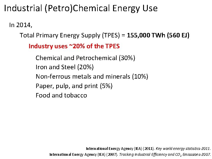 Industrial (Petro)Chemical Energy Use In 2014, Total Primary Energy Supply (TPES) = 155, 000