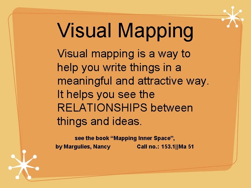 Visual Mapping Visual mapping is a way to help you write things in a
