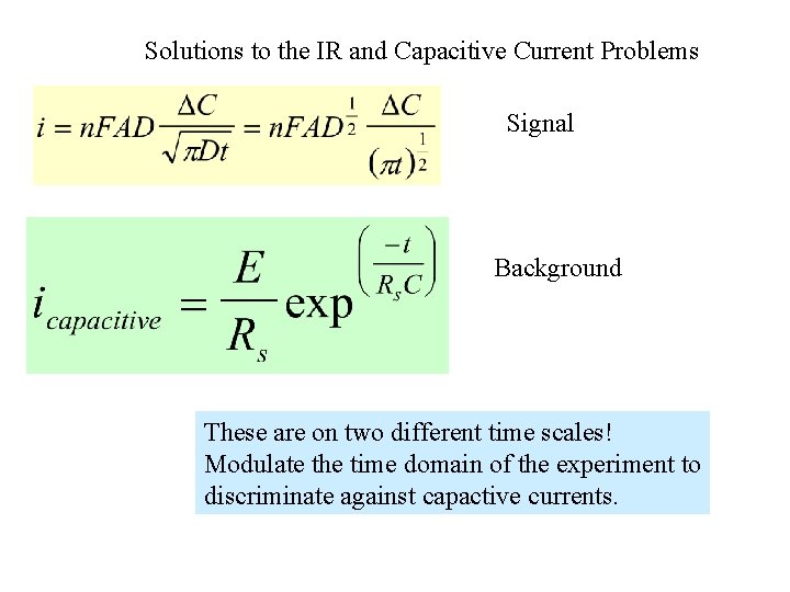 Solutions to the IR and Capacitive Current Problems Signal Background These are on two Solutions to the IR and Capacitive Current Problems Signal Background These are on two