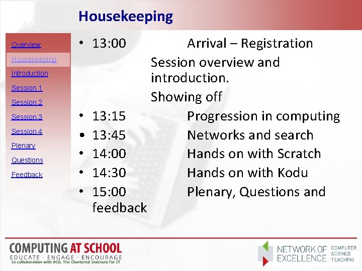 Housekeeping Overview • 13: 00 Housekeeping Introduction Session 1 Session 2 Session 3 Session