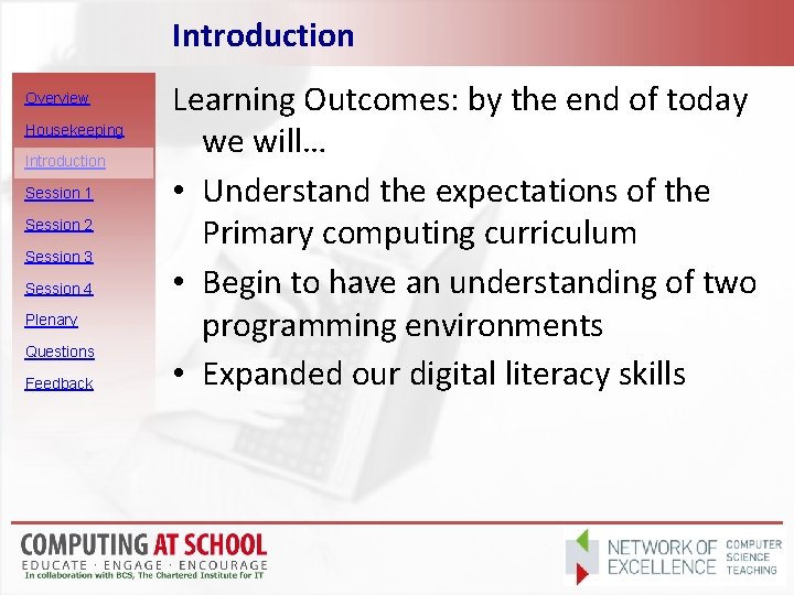 Introduction Overview Housekeeping Introduction Session 1 Session 2 Session 3 Session 4 Plenary Questions