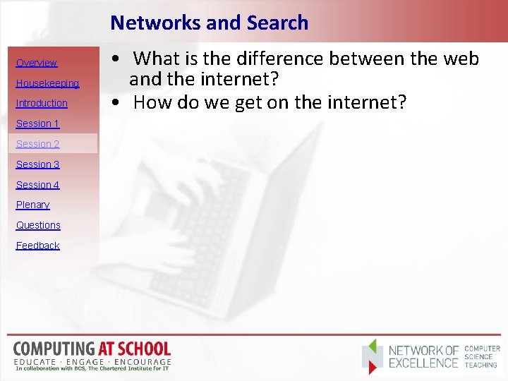 Networks and Search Overview Housekeeping Introduction Session 1 Session 2 Session 3 Session 4