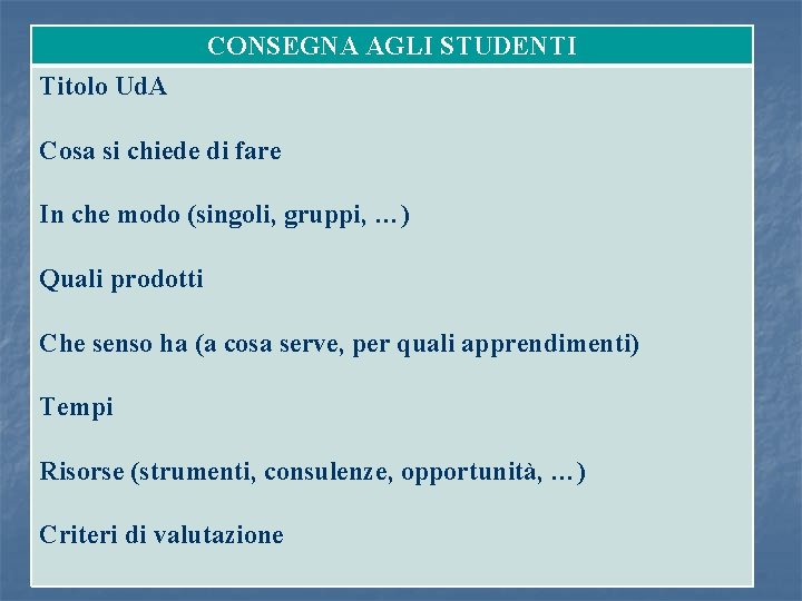 CONSEGNA AGLI STUDENTI Titolo Ud. A Cosa si chiede di fare In che modo