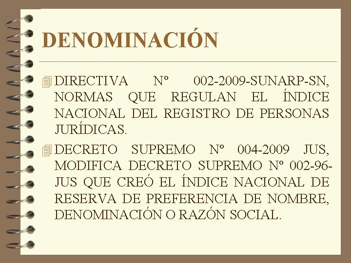 DENOMINACIÓN 4 DIRECTIVA Nº 002 -2009 -SUNARP-SN, NORMAS QUE REGULAN EL ÍNDICE NACIONAL DEL