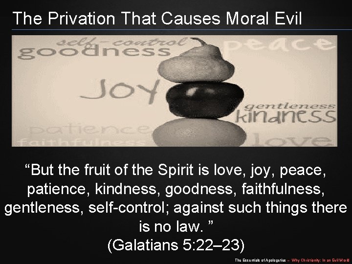 The Privation That Causes Moral Evil “But the fruit of the Spirit is love,