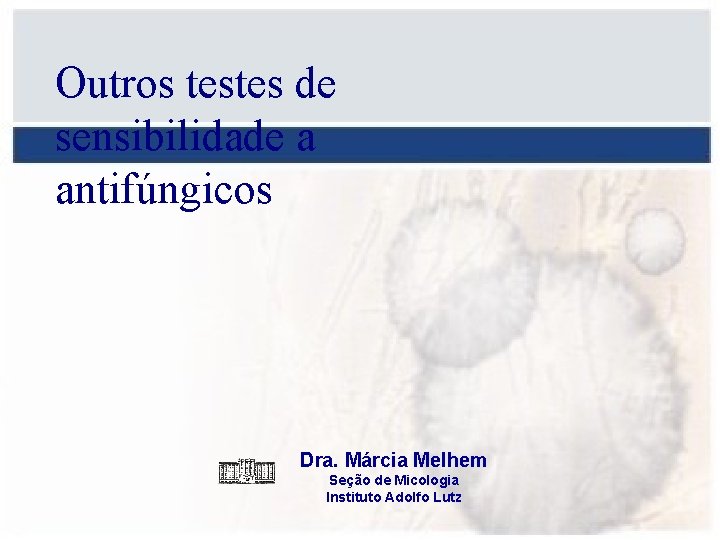Outros testes de sensibilidade a antifúngicos Dra. Márcia Melhem Seção de Micologia Instituto Adolfo