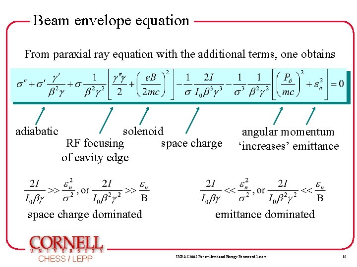 Beam envelope equation From paraxial ray equation with the additional terms, one obtains adiabatic