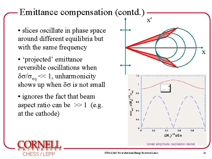 Emittance compensation (contd. ) x • slices oscillate in phase space around different equilibria