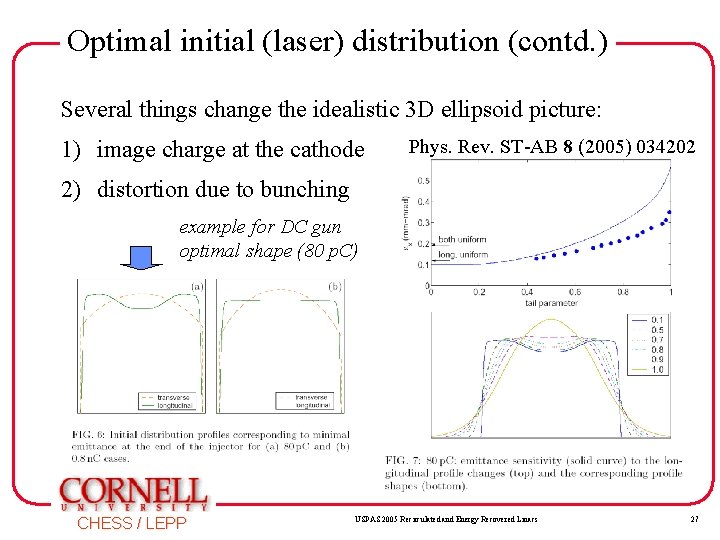 Optimal initial (laser) distribution (contd. ) Several things change the idealistic 3 D ellipsoid