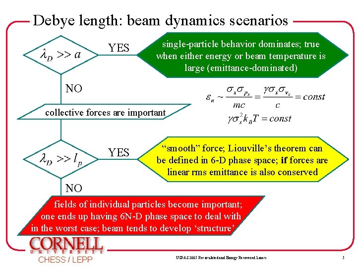 Debye length: beam dynamics scenarios YES single-particle behavior dominates; true when either energy or