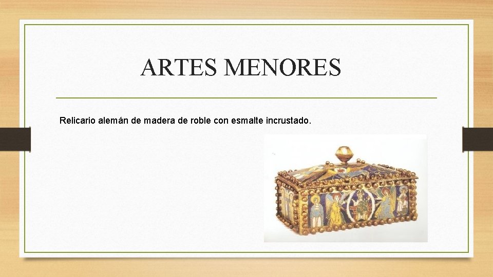 ARTES MENORES Relicario alemán de madera de roble con esmalte incrustado. 