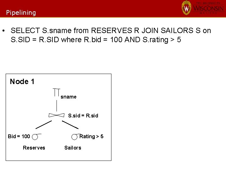 Pipelining • SELECT S. sname from RESERVES R JOIN SAILORS S on S. SID