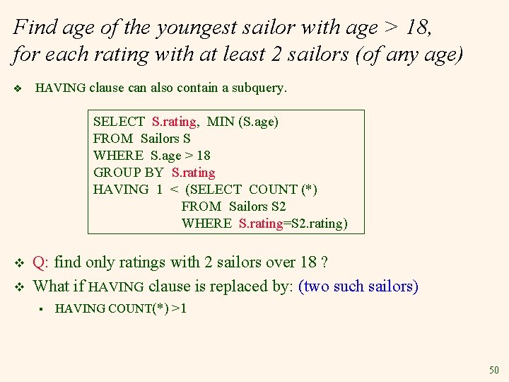 Find age of the youngest sailor with age > 18, for each rating with