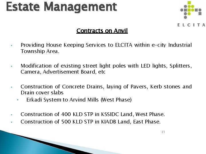 Estate Management Contracts on Anvil • • • Providing House Keeping Services to ELCITA