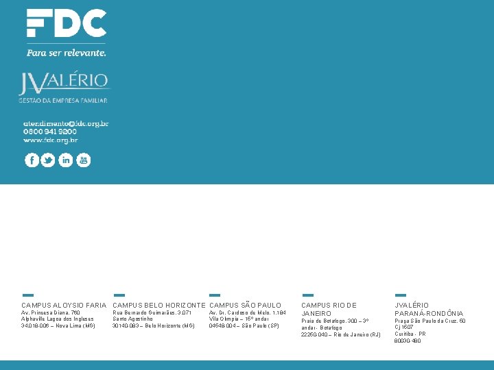 CAMPUS ALOYSIO FARIA CAMPUS BELO HORIZONTE CAMPUS SÃO PAULO Av. Princesa Diana, 760 Alphaville