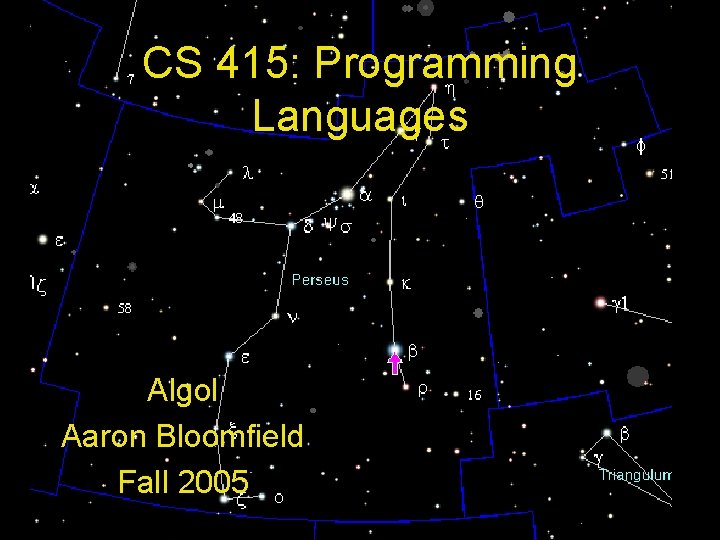 CS 415: Programming Languages Algol Aaron Bloomfield Fall 2005 