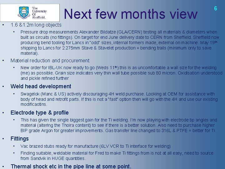 Next few months view • 1. 6 &1. 2 m long objects • •