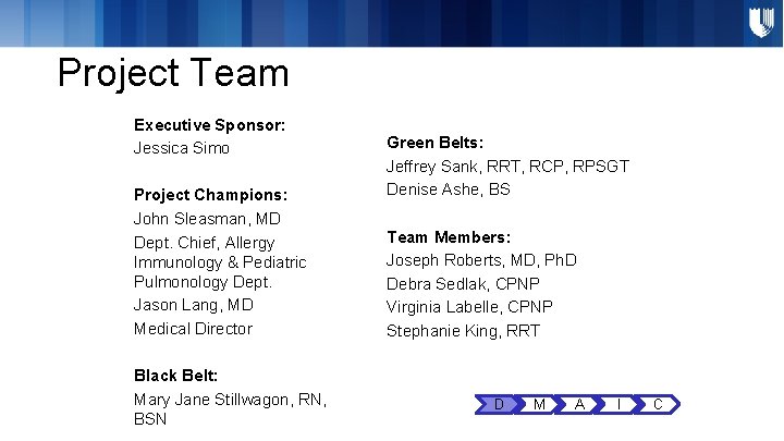 Project Team Executive Sponsor: Jessica Simo Project Champions: John Sleasman, MD Dept. Chief, Allergy Project Team Executive Sponsor: Jessica Simo Project Champions: John Sleasman, MD Dept. Chief, Allergy
