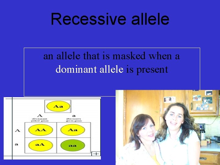 Recessive allele an allele that is masked when a dominant allele is present 