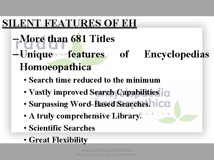 SILENT FEATURES OF EH – More than 681 Titles – Unique features of Encyclopedias
