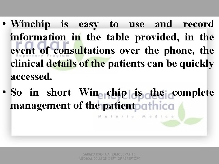  • Winchip is easy to use and record information in the table provided,