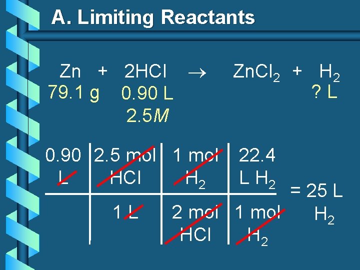 A. Limiting Reactants Zn + 2 HCl 79. 1 g 0. 90 L 2.