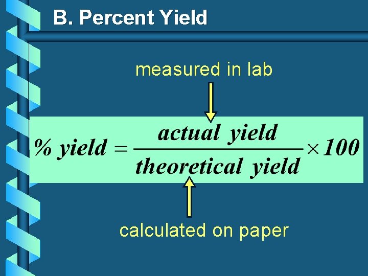 B. Percent Yield measured in lab calculated on paper 