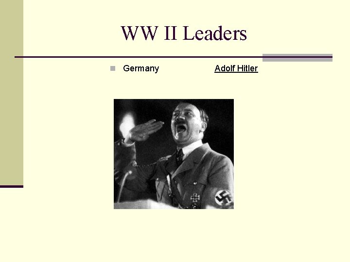 WW II Leaders n Germany Adolf Hitler 