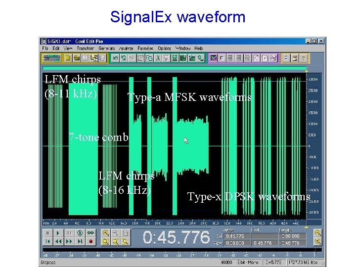 Signal. Ex waveform LFM chirps (8 -11 k. Hz) Type-a MFSK waveforms 7 -tone