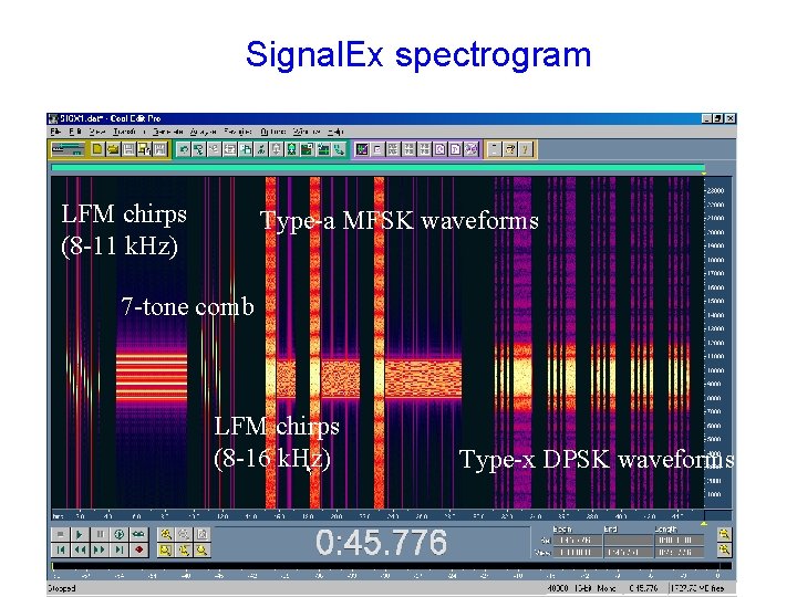 Signal. Ex spectrogram LFM chirps (8 -11 k. Hz) Type-a MFSK waveforms 7 -tone