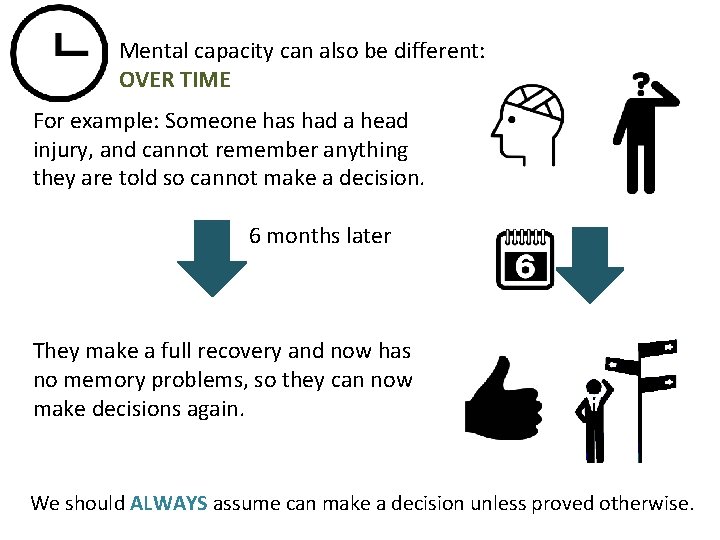 Mental capacity can also be different: OVER TIME For example: Someone has had a