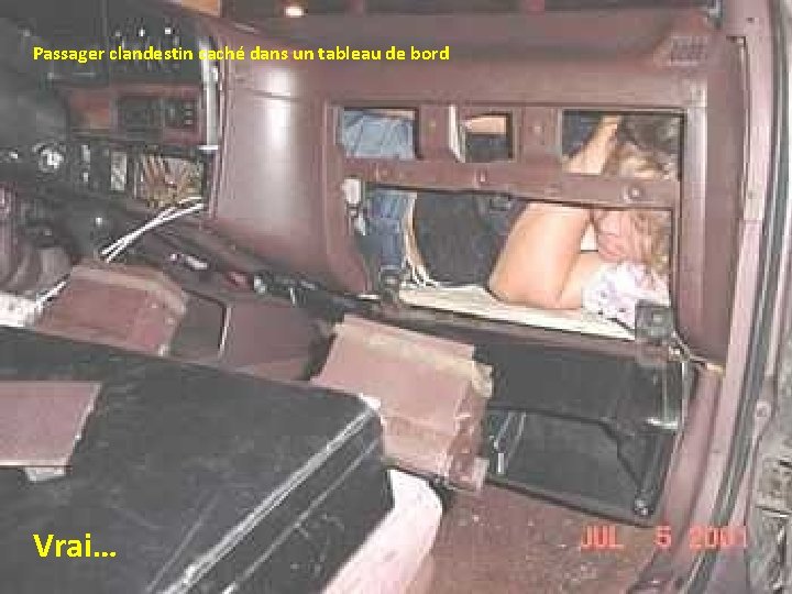 Passager clandestin caché dans un tableau de bord Vrai… 
