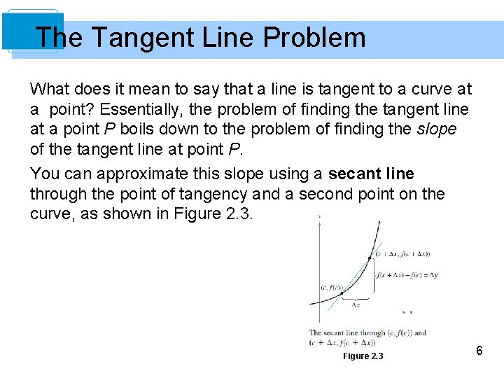 The Tangent Line Problem What does it mean to say that a line is