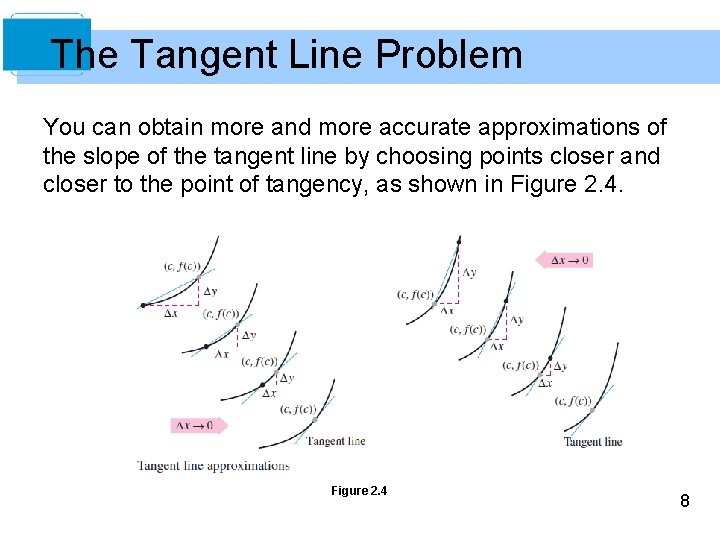 The Tangent Line Problem You can obtain more and more accurate approximations of the
