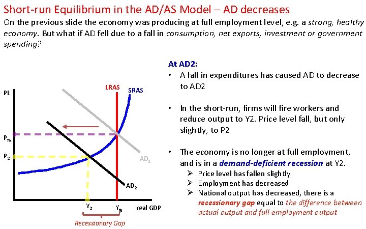 Short-run Equilibrium in the AD/AS Model – AD decreases On the previous slide the
