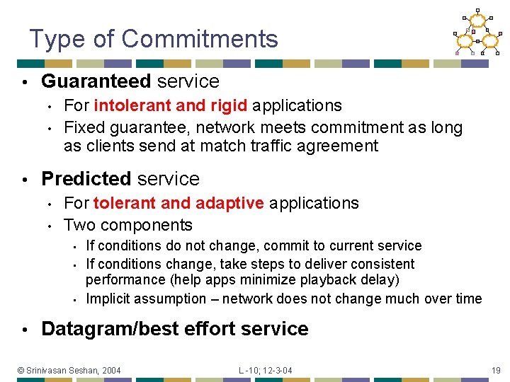 Type of Commitments • Guaranteed service • • • For intolerant and rigid applications