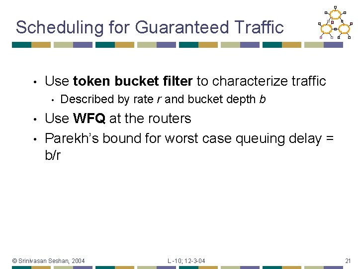 Scheduling for Guaranteed Traffic • Use token bucket filter to characterize traffic • •